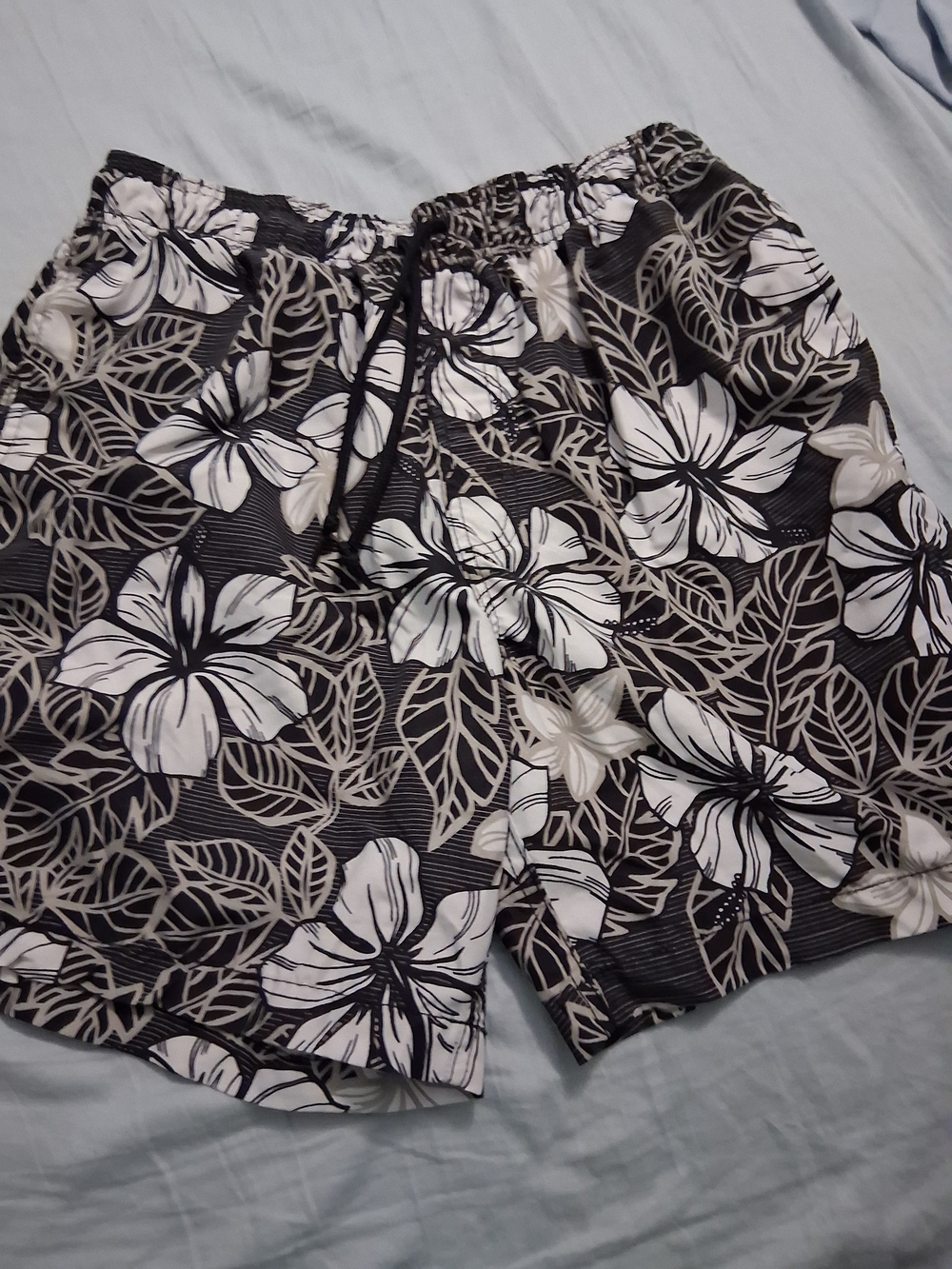 Islander Black White Floral Swim Trunks